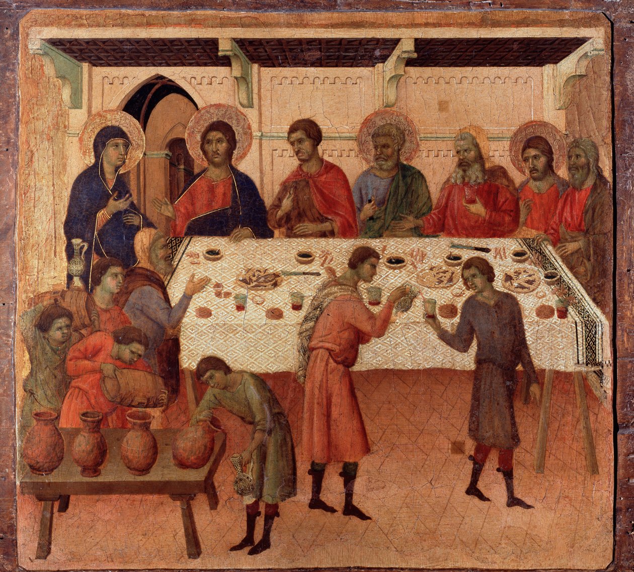 Esküvő Kánában. Az oltárkép hátoldala (tempera és arany fán alkotó: Duccio di Buoninsegna