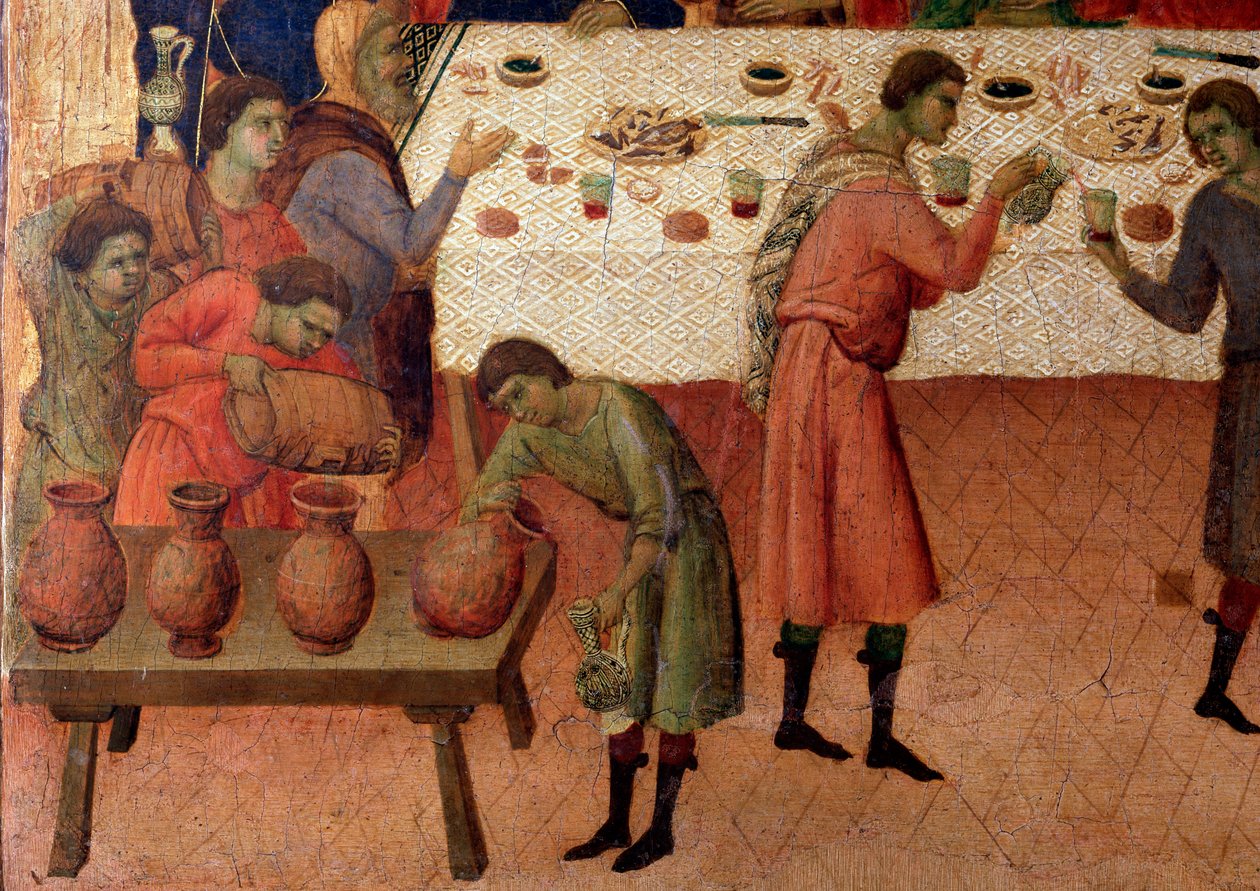 Esküvő Kánában. Részlet, az oltárkép hátoldala (tempera és arany fán alkotó: Duccio di Buoninsegna