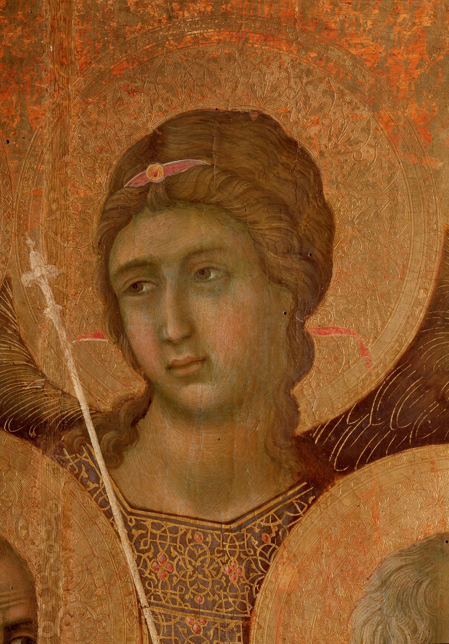 Szűz és gyermek a trónon. A La Maesta részlete (tempera és arany fán alkotó: Duccio di Buoninsegna