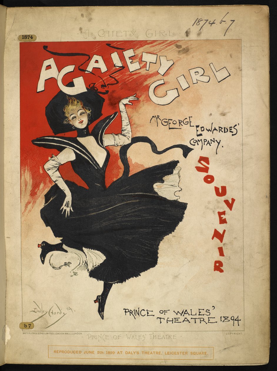 Az első borító az „A Gaiety Girl” című musicalt reklámozza. alkotó: Dudley Hardy