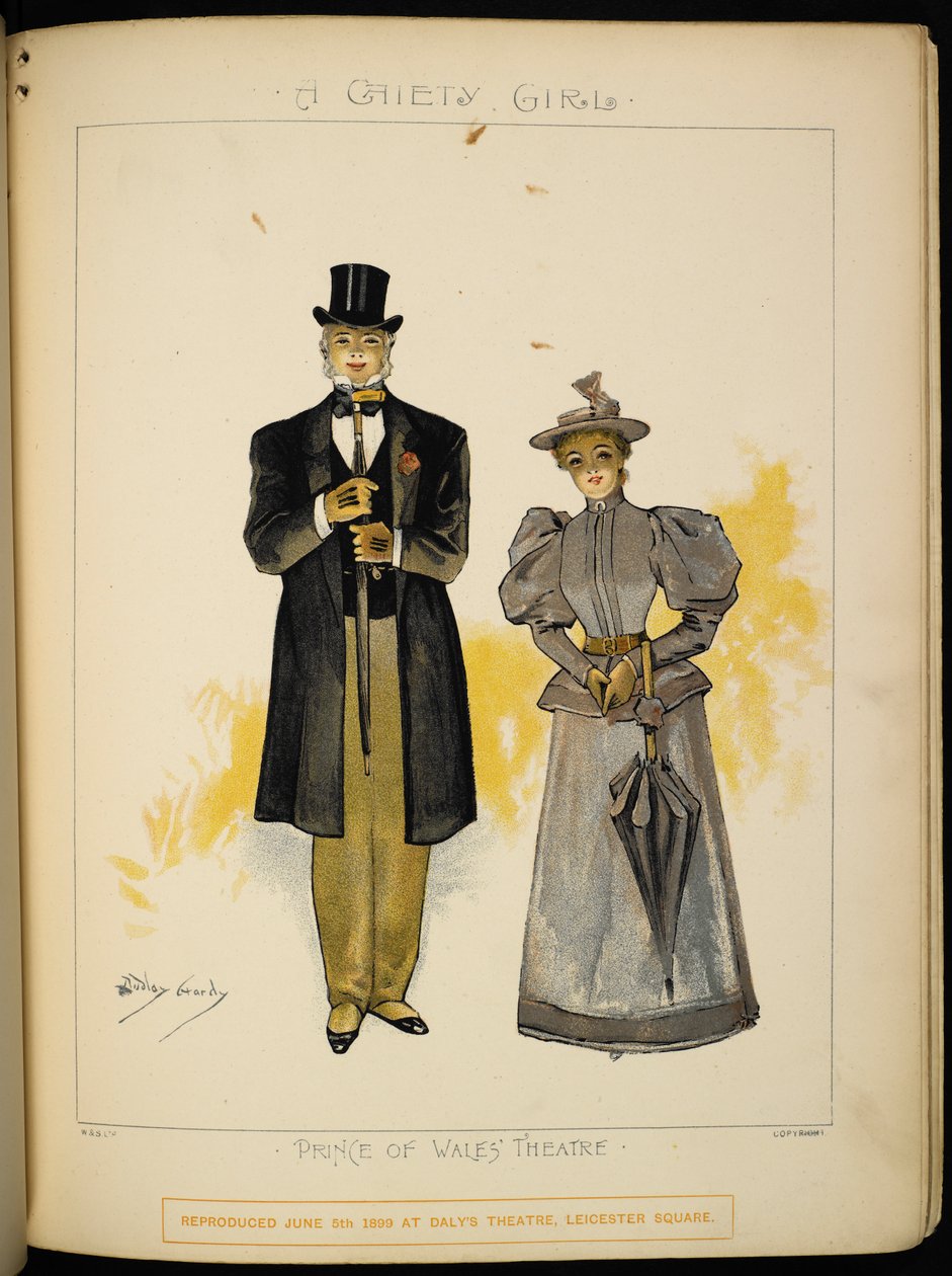 A szereplők közül kettő. Egy úriember és egy hölgy, esetleg Lady Grey. alkotó: Dudley Hardy