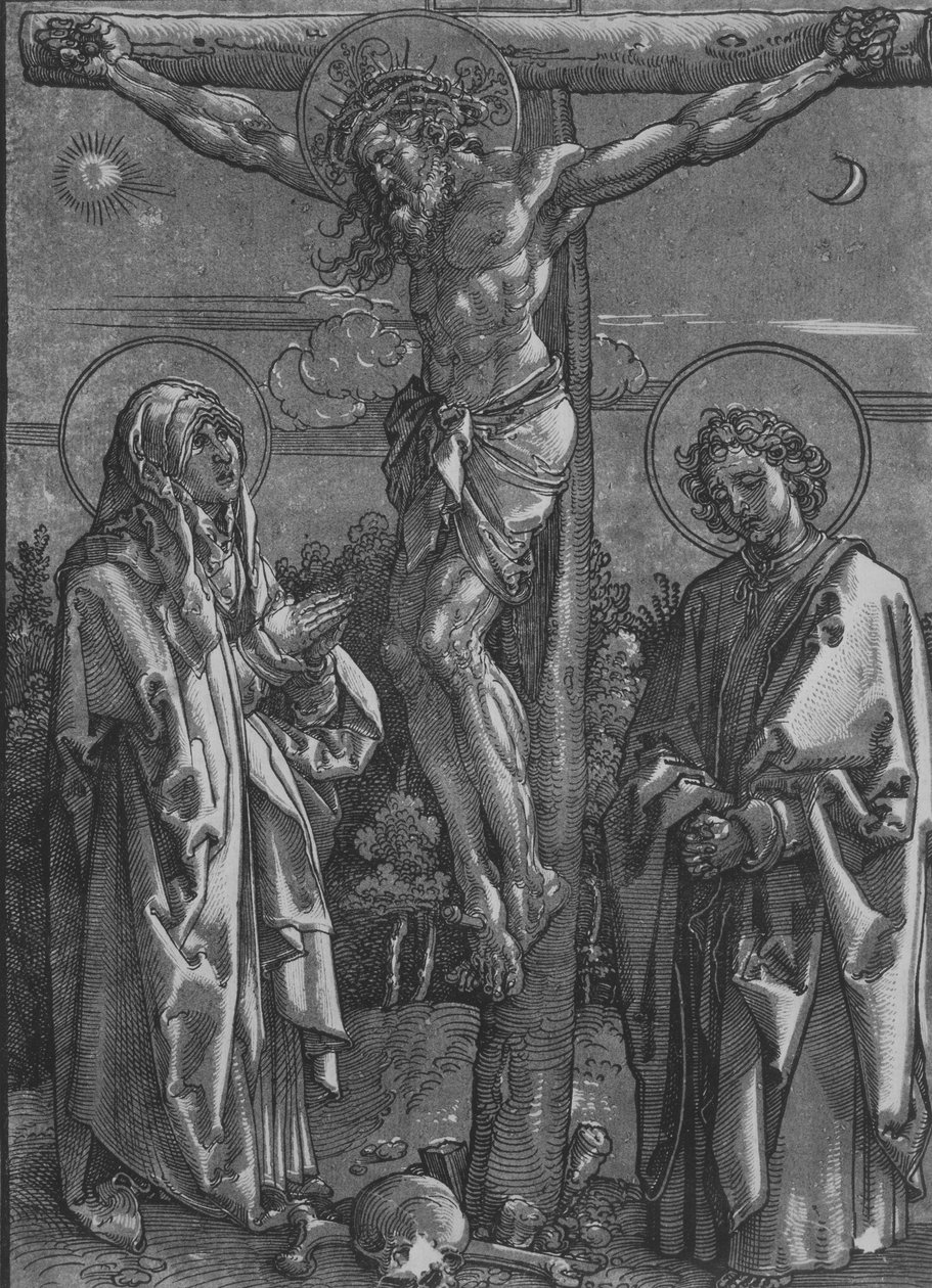 Krisztus a kereszten a Szűzanyával és Szent Jánossal, 1500-1550. alkotó: Dürer School.