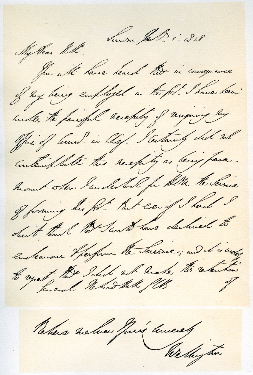 Wellington herceg levele Rowland Hill tábornoknak, 1828. február 1. alkotó: Duke of Wellington