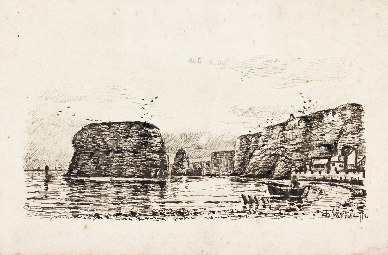 Marsden Rock and Grotto (fekete tinta papíron) alkotó: Duncan F. McLea
