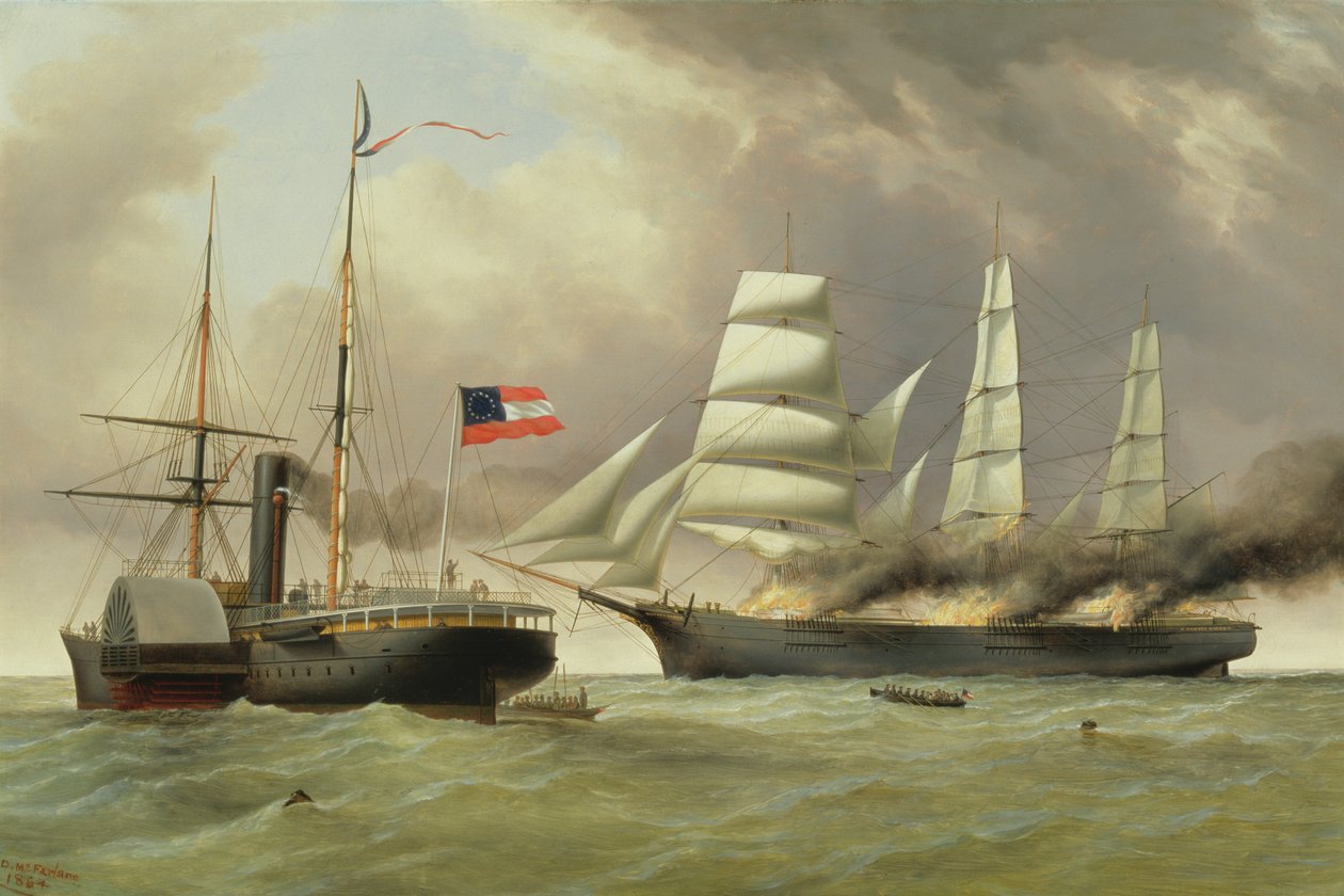 A C.S.S. Nashville elfoglalja és felgyújtja a Harvey Birch angol kereskedelmi hajót. alkotó: Duncan Mcfarlane