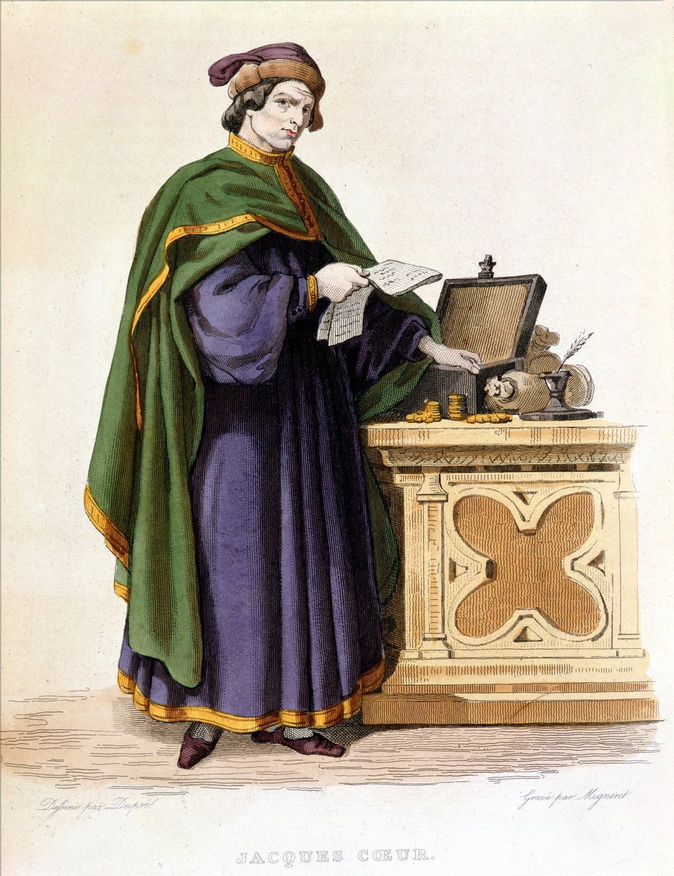 Jacques Coeur (1395-1456 körül), Dupre rajza alapján Mignaret metszette, 1840 körül alkotó: Dupre