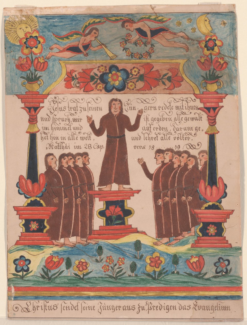 Jézus elment a tanítványaihoz, 1810-20 körül (toll, tinta és WC papíron) alkotó: Durs Sr. and Rudy, Durs Jr. Rudy