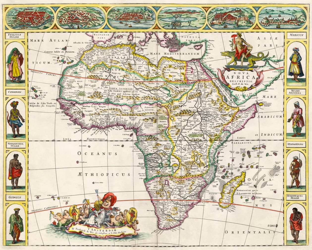 Afrika térképe a Nova Africa Descriptio-ból, amelyet az 1660-as években Amszterdamban adott ki Frederik de Wit holland térképész. alkotó: Dutch School