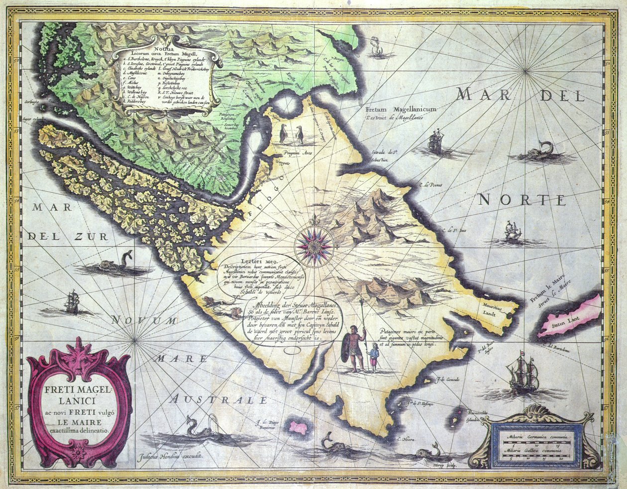 A Magellán-szoros térképe, Patagónia (színes metszet) alkotó: Dutch School