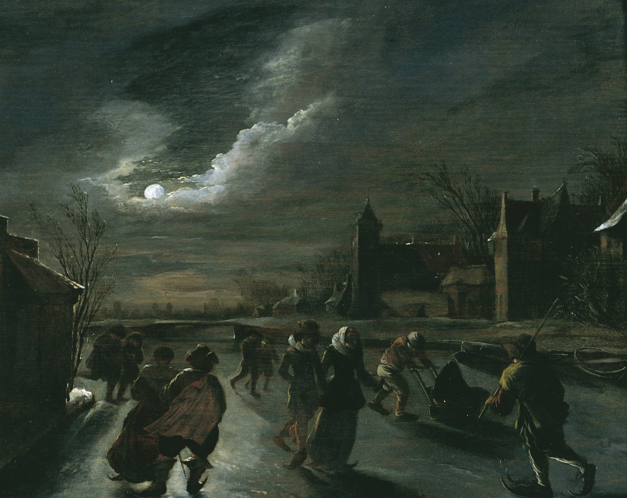 Holdfény jelenet korcsolyázókkal alkotó: Dutch School