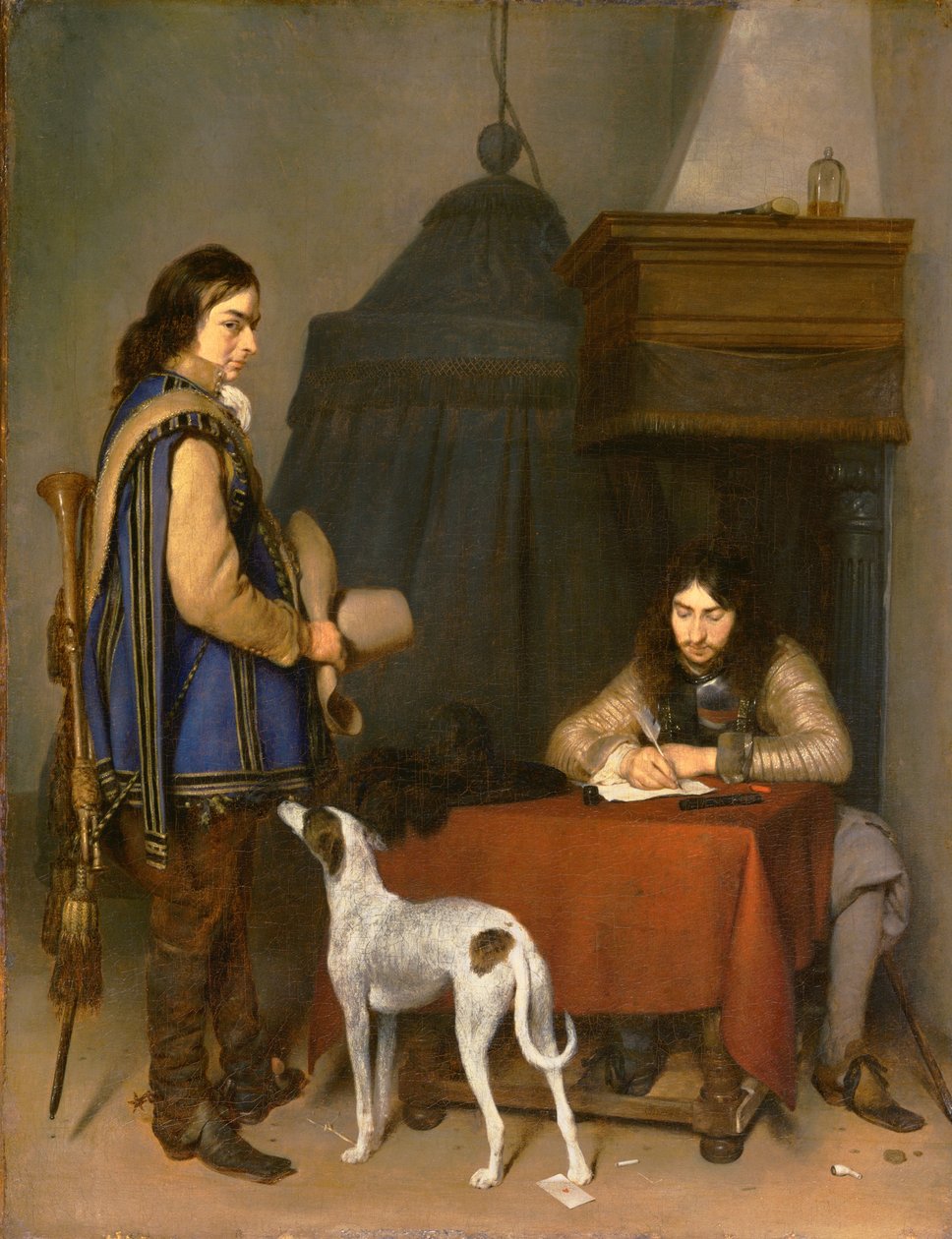 Tiszt levelet ír trombitással alkotó: Gerard ter Borch