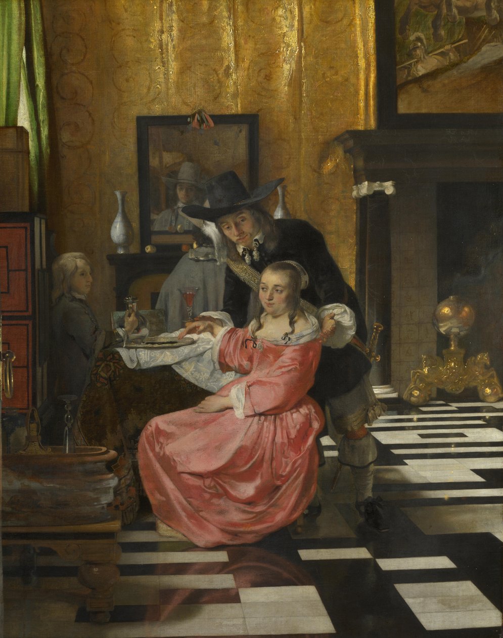 Egy belső tér, egy pohár bort elutasító nővel, c. 1660 alkotó: Dutch Master