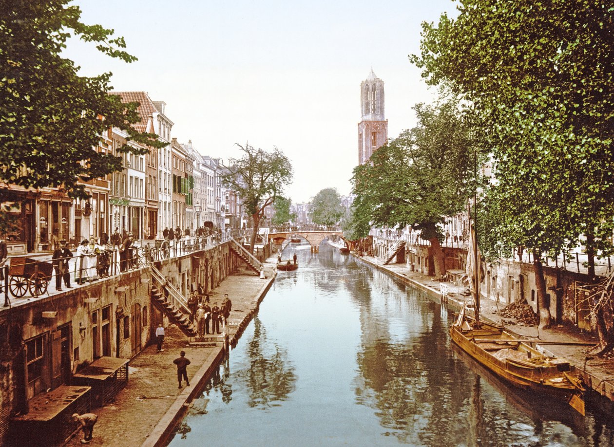 Kilátás az utrechti Oudegrachtra, 1890-1900 alkotó: Dutch Photographer
