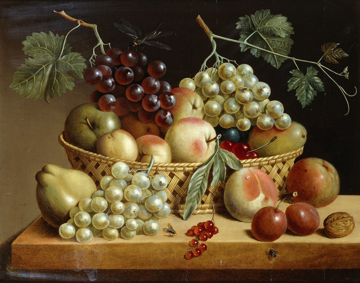 Egy kosár szőlővel, almával, őszibarackkal és más gyümölccsel a párkányon, 1833 alkotó: Dutch School