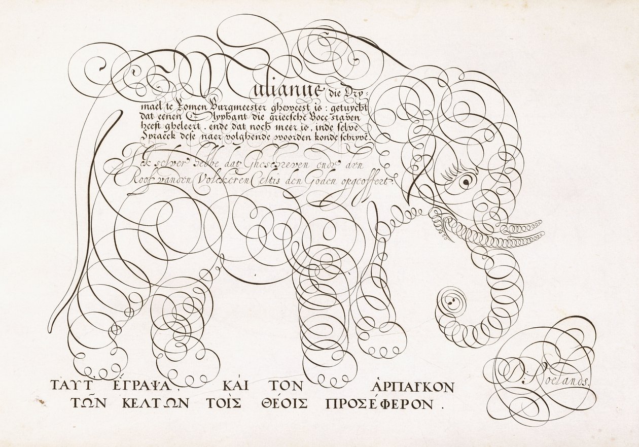 Kalligrafikus rajz egy elefántról, 1616-1617 és a 17. század vége alkotó: Dutch School