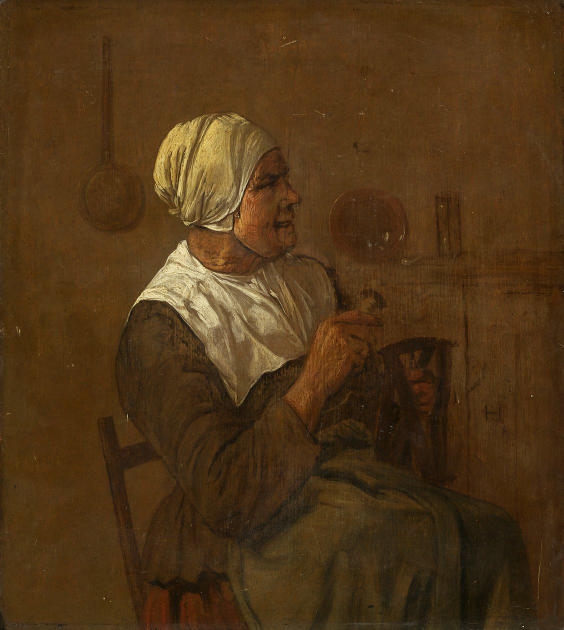 Ülő öregasszony, 1650-1700 körül (olaj, panel) alkotó: Dutch School