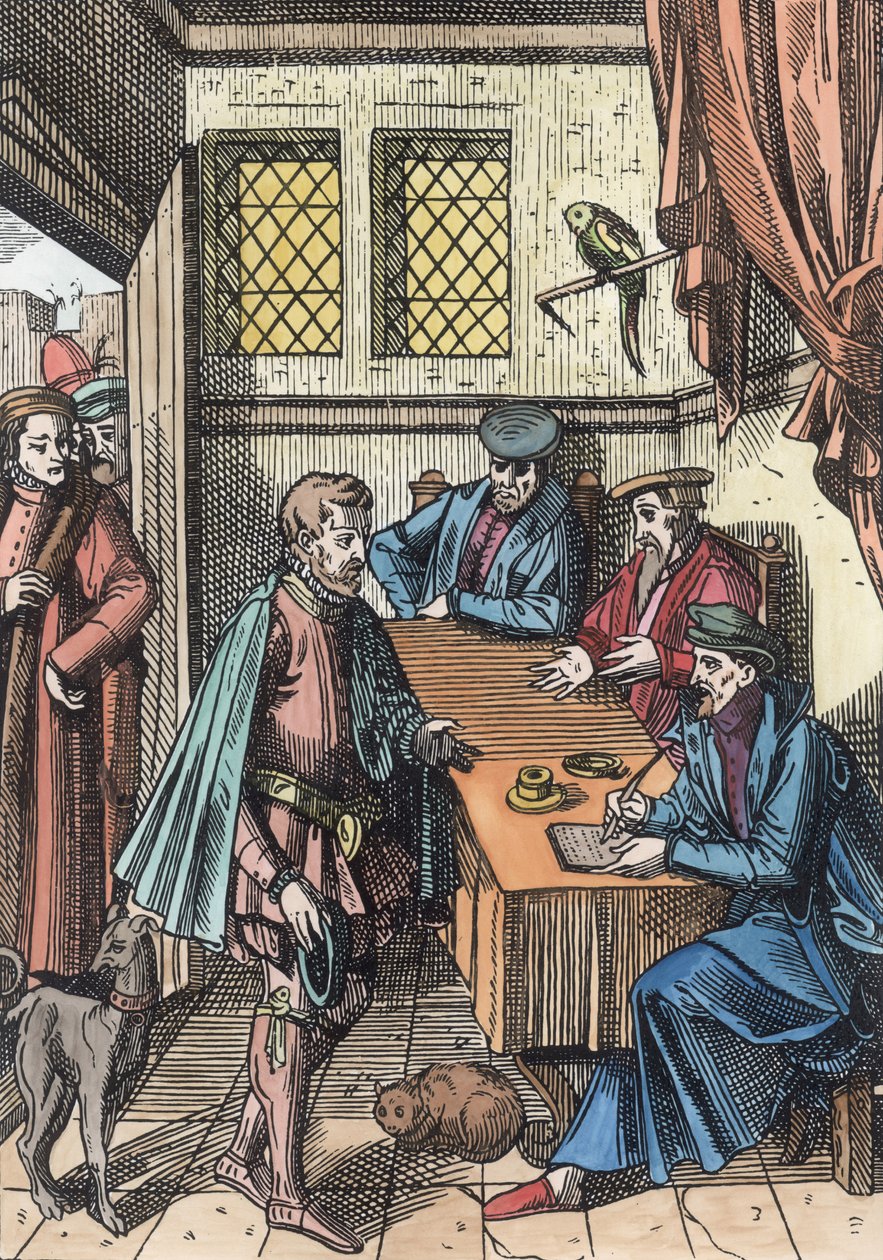 Bailliage, vagyis a királyok bírósági bírósága Joos de Damhouder (1507-81) fametszete nyomán a Praxis Rerum Civiliumban Antwerpen, 1557 (későbbi színezés) alkotó: Dutch School