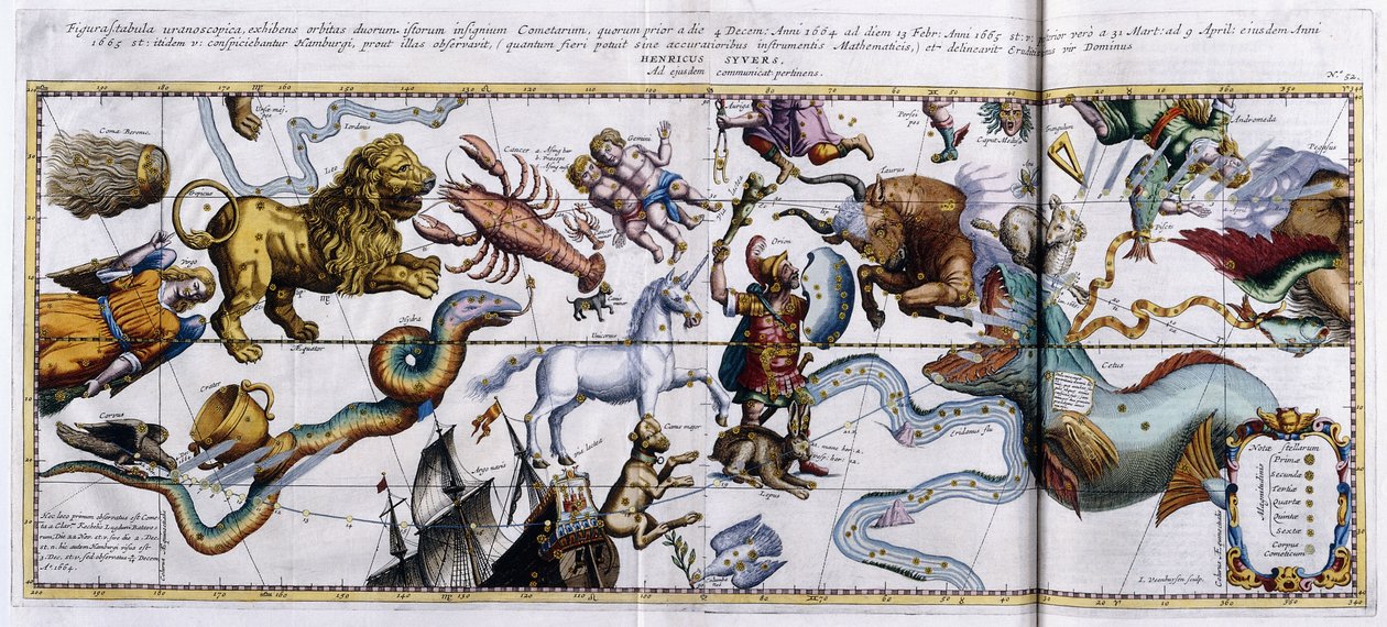 A csillagképek égi térképe: Orion, Bika, Kos, Halak stb., 1666-1668 alkotó: Dutch School