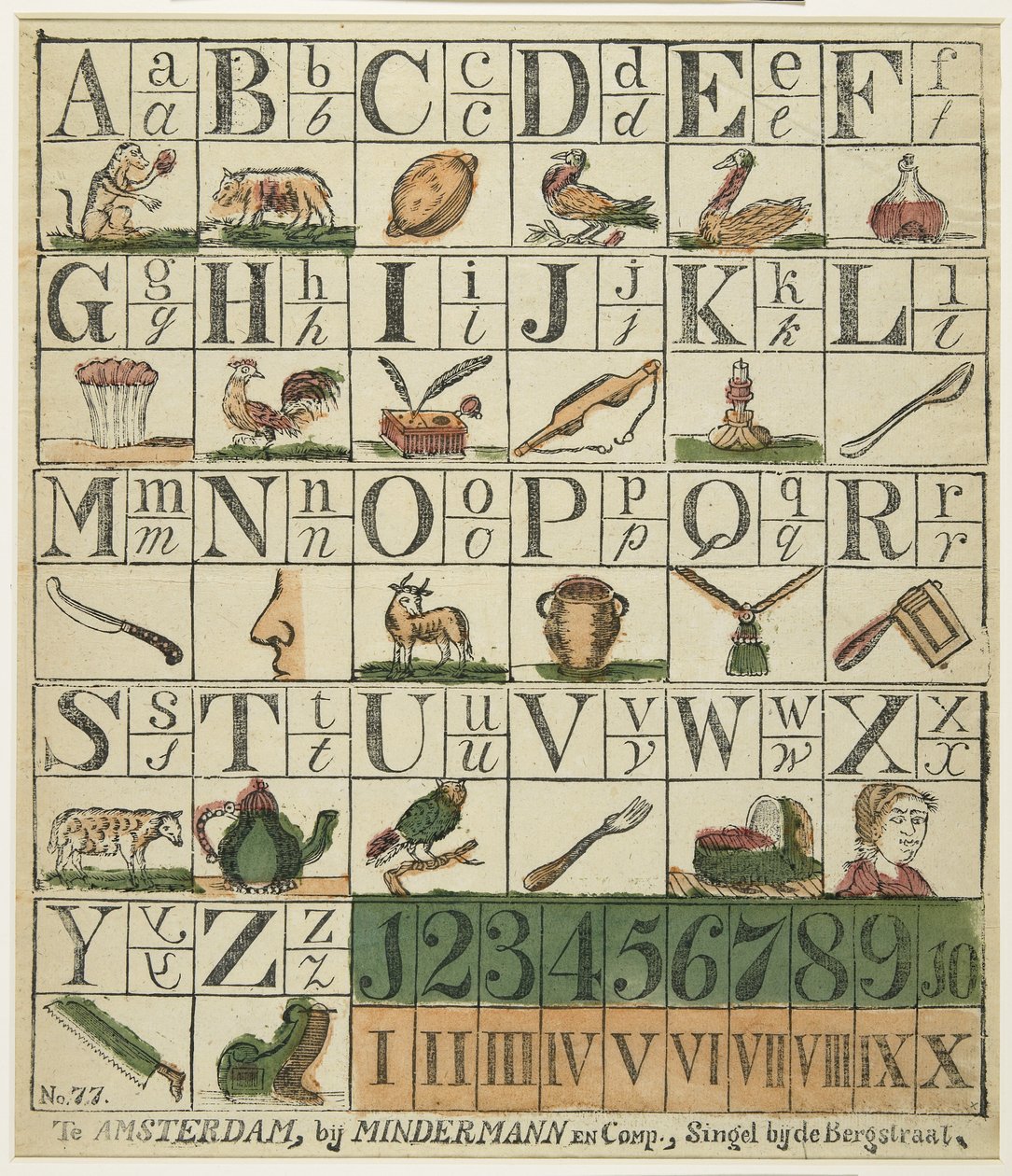 Gyermekábécé (kézzel színezett fametszet) alkotó: Dutch School