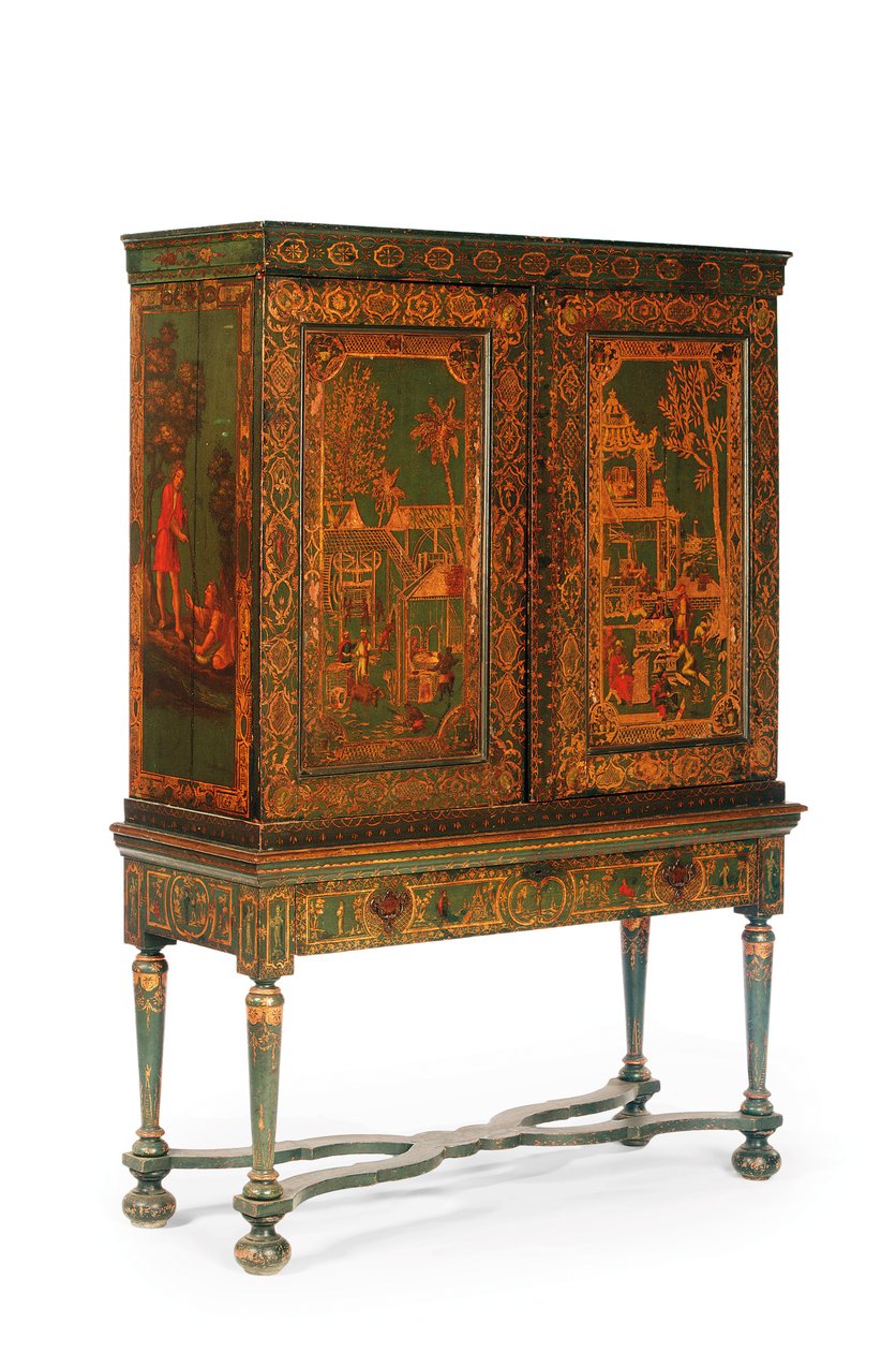 Gyűjtőszekrény állványon, 1700-30 körül (aranyozott és zöld japán) (lásd még: 780666-7) alkotó: Dutch School