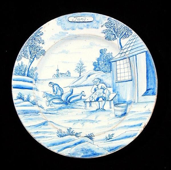 Delftware lemez június hónapot ábrázolva (ónmázas cserépedény) alkotó: Dutch School