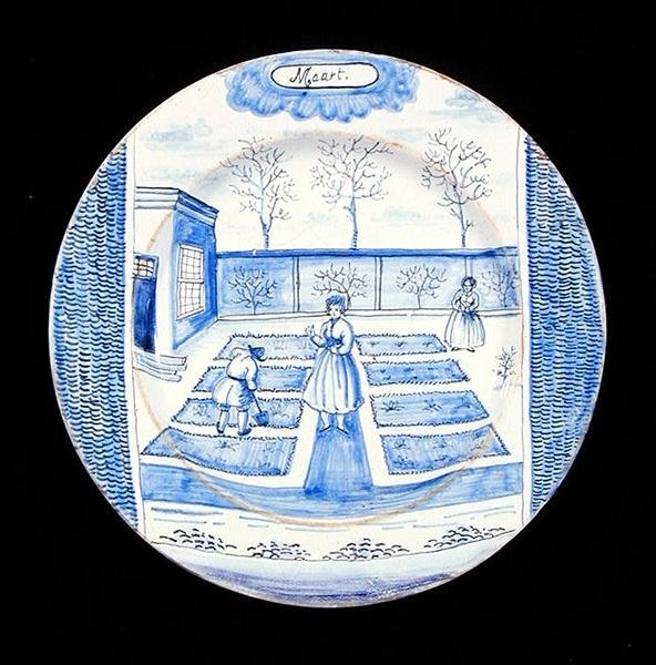 Delftware lemez március hónapot ábrázolva (ónmázas cserépedény) alkotó: Dutch School