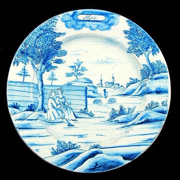 Delftware tányér május hónapot ábrázolva (ónmázas cserépedény) alkotó: Dutch School