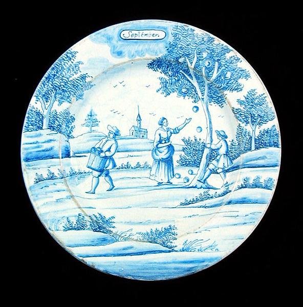 Delftware lemez szeptember hónapot ábrázolva (ónmázas cserépedény) alkotó: Dutch School
