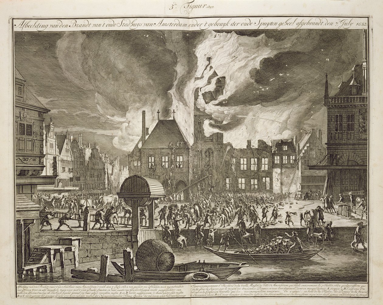 Tűz a régi amszterdami városházán, 1652. július 17., a Tűzoltás Hollandiában című könyvből, amely 1700 körül jelent meg alkotó: Dutch School