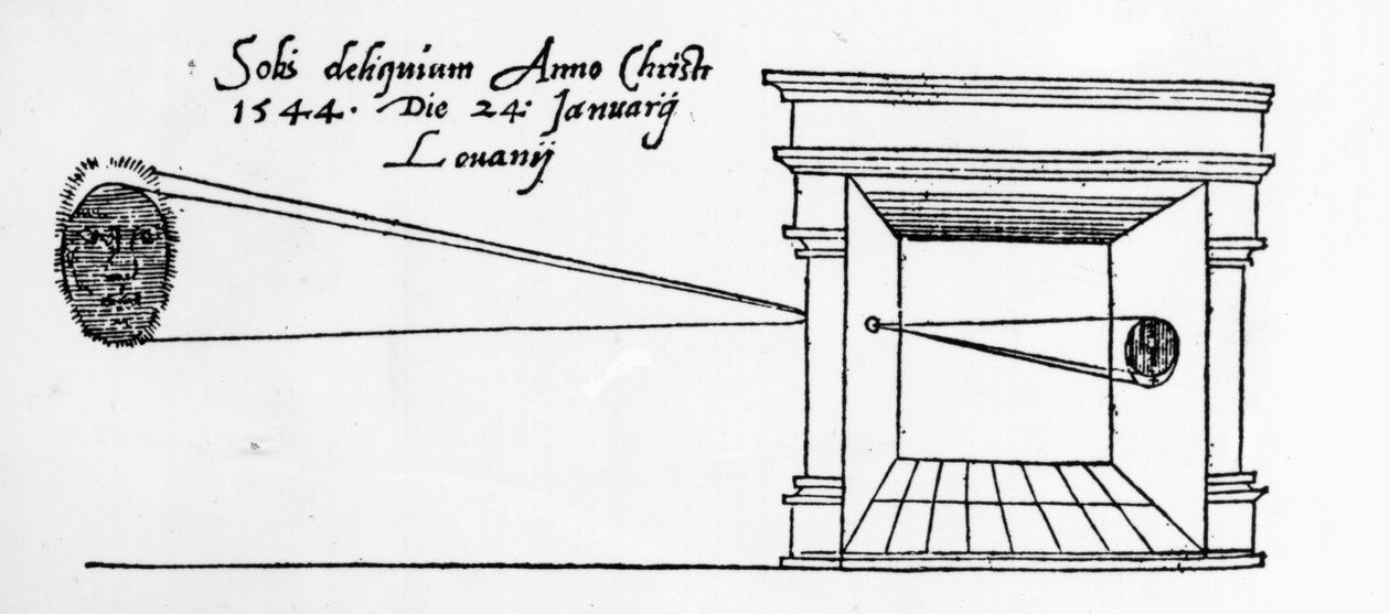Az 1544. januári napfogyatkozást megfigyelő camera obscura első publikált illusztrációja alkotó: Dutch School