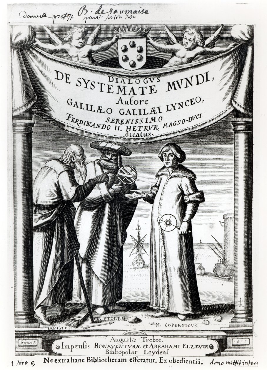 Galileo (1564-1642) Dialogus De Systemate Mundi előlapja, Leydenben 1635 alkotó: Dutch School