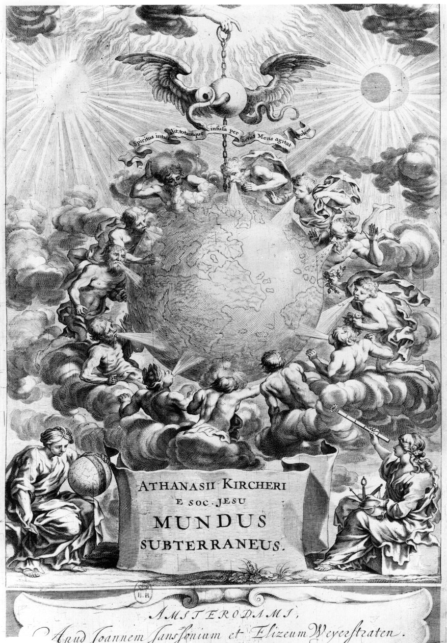 A Mundus Subterraneus frontképe, Athanasius Kircher (1602-80) 1664, Amszterdam alkotó: Dutch School