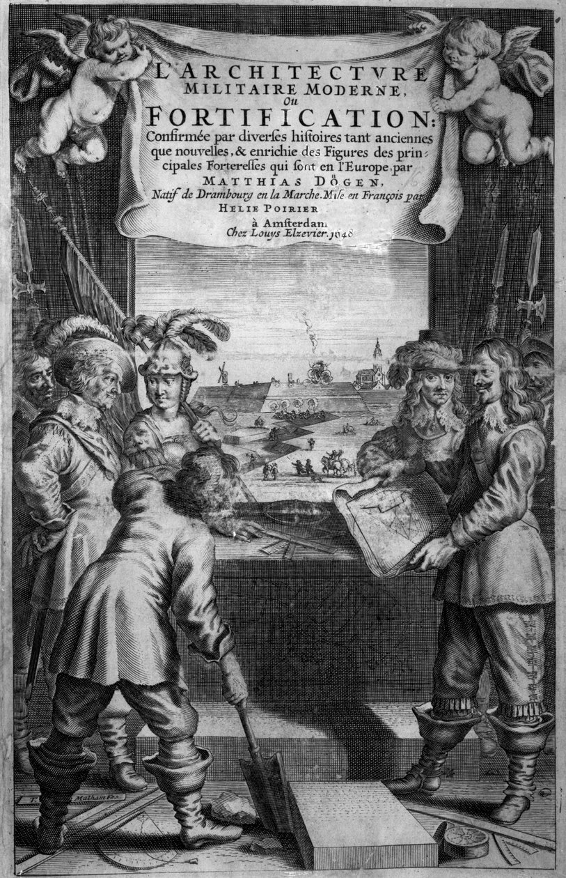 Frontispiece to LArchitecture Militaire Moderne, ou Fortification by Matthias Dogen, metszett: Theodor Matham (c.1606-76), pub. Chez Louis Elzevier, Amszterdam, 1648 alkotó: Dutch School