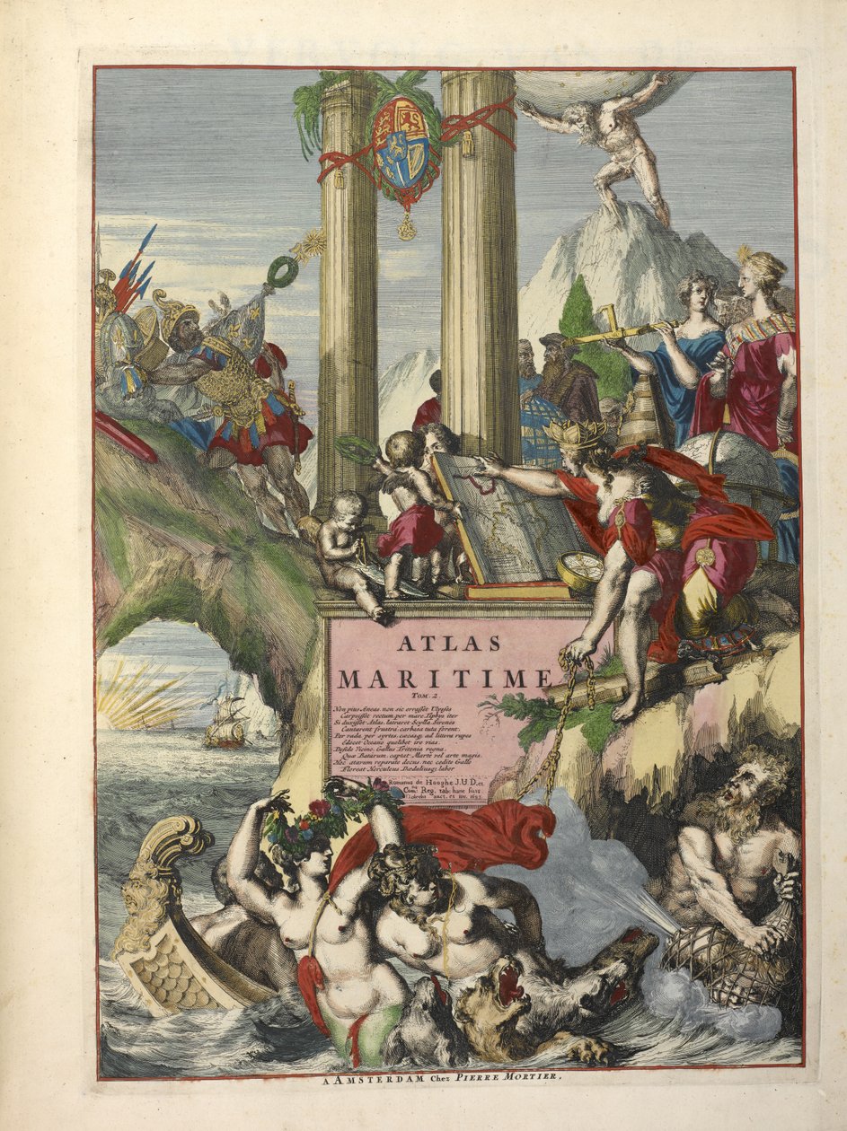 Charles Pene és Pieter Mortier „De Fransche Neptunus és Atlas Maritime and Suite du Neptune François” című művének előlapja (színes metszet) alkotó: Dutch School