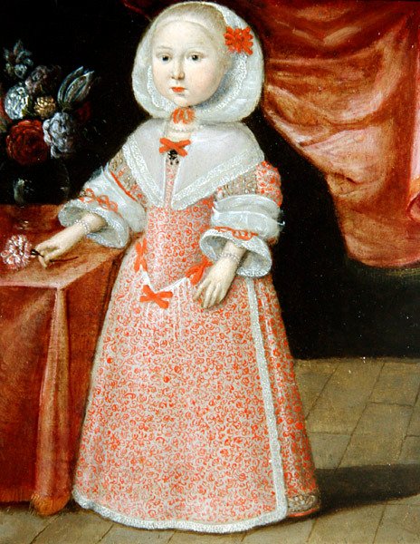 Lány, kezében egy rózsaszín és fehér virág, 1640 körül (olaj, réz) alkotó: Dutch School