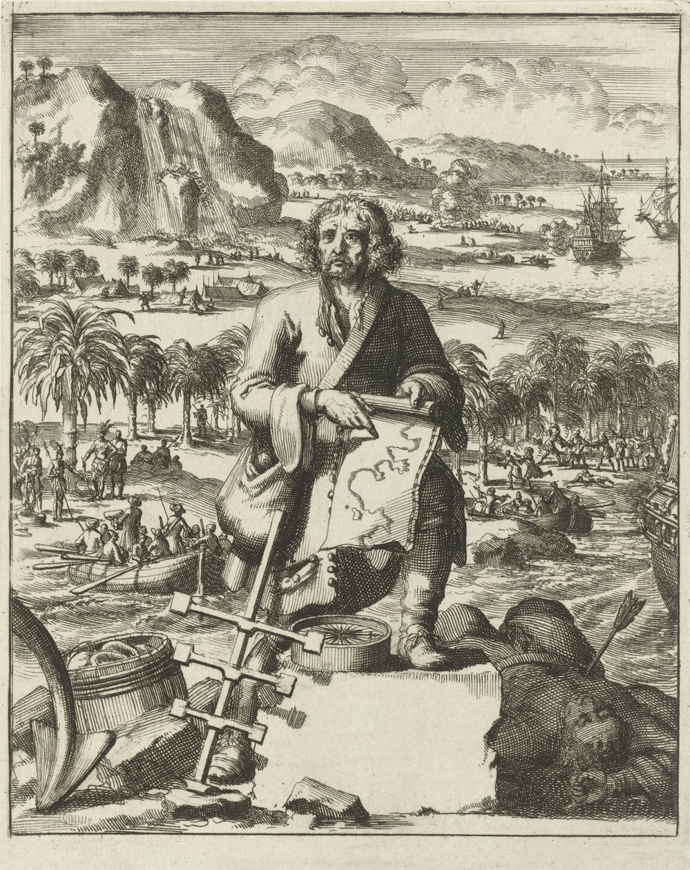 Louis Hennepin leszállás Észak-Amerikában, pub. 1688 (metszet) alkotó: Dutch School