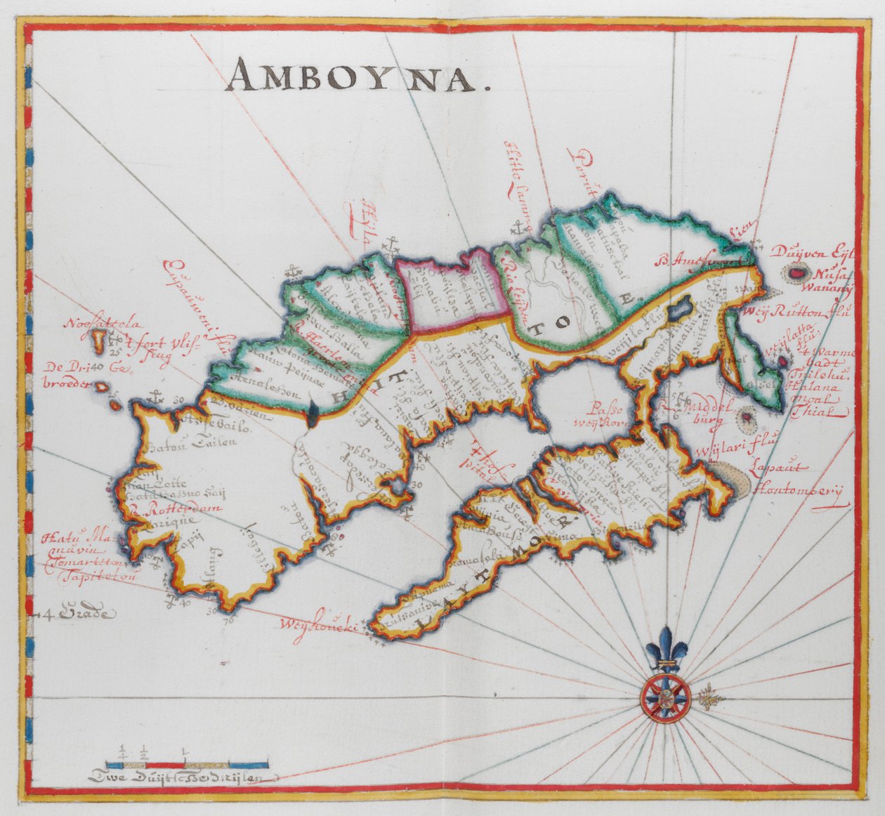Amboyna, az Indiai-óceán szigetének térképe. alkotó: Dutch School