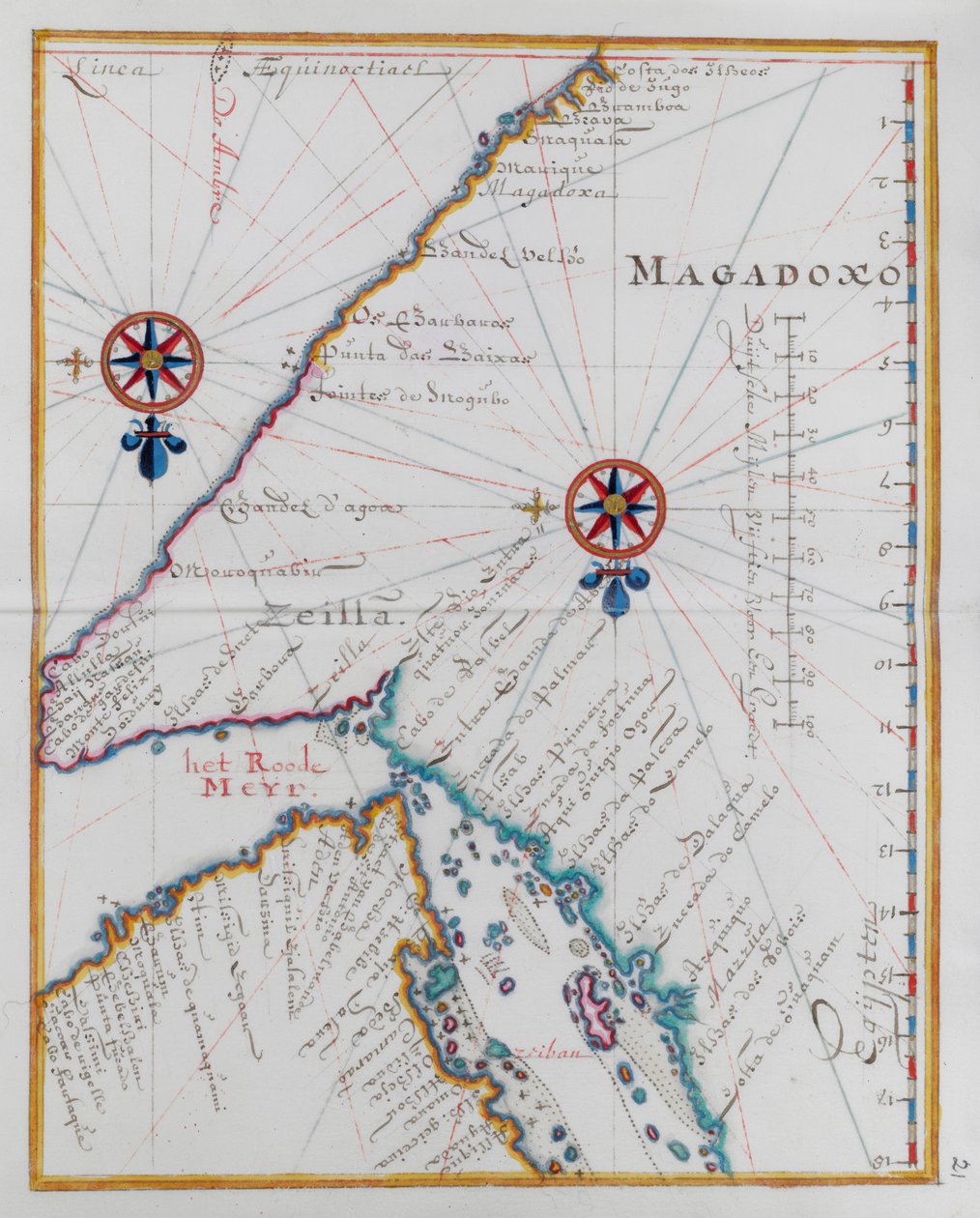 Magadoxo, Zanzibár térképe. alkotó: Dutch School