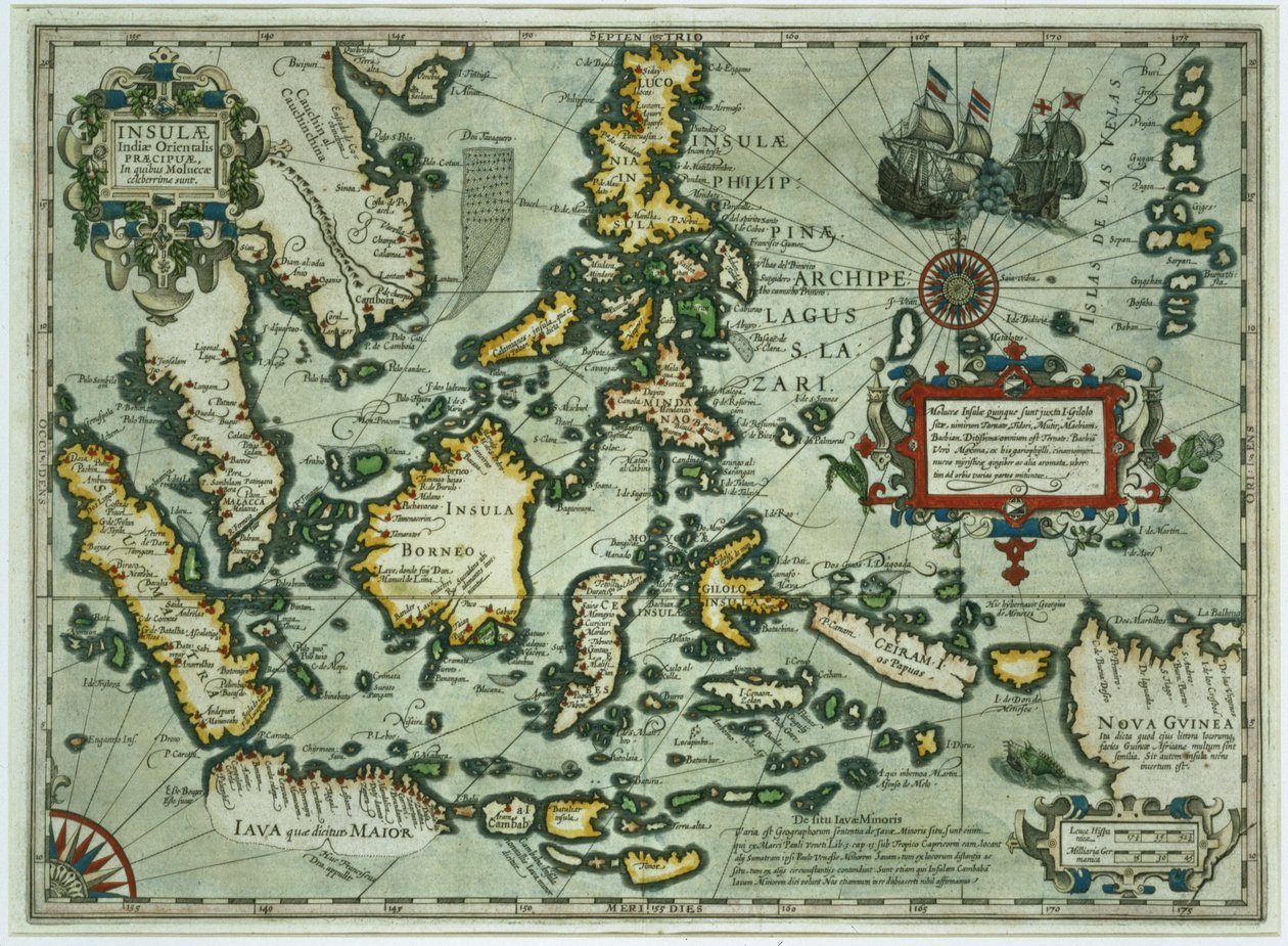 Kelet-India térképe, pub. 1635 Amszterdamban (kézzel színezett metszet) alkotó: Dutch School