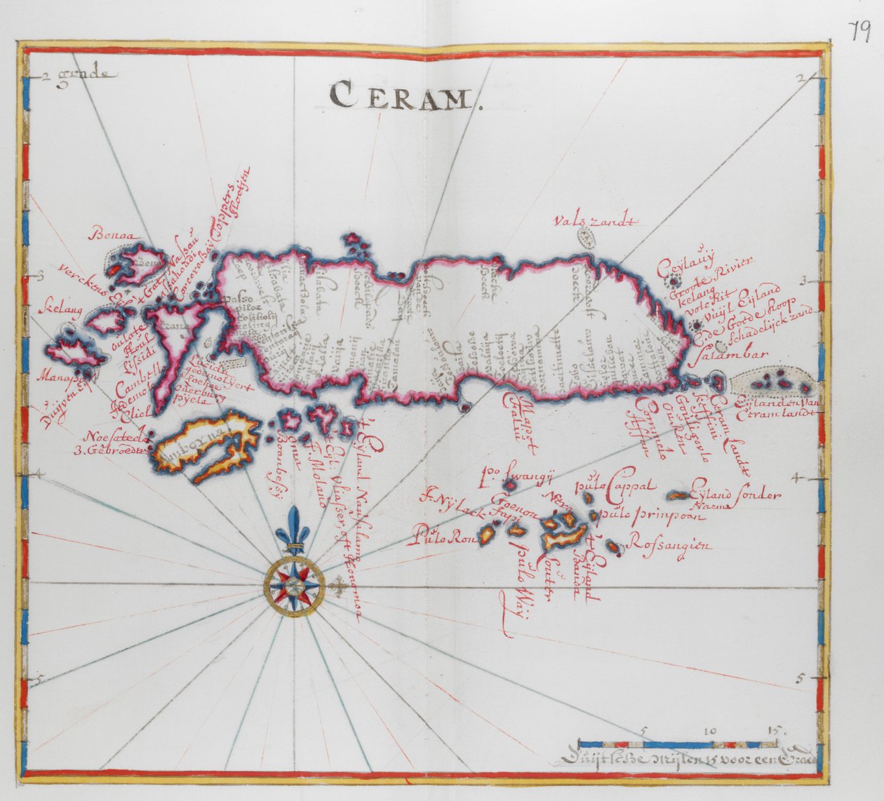 Ceram (Seram) sziget térképe, Indonézia. alkotó: Dutch School