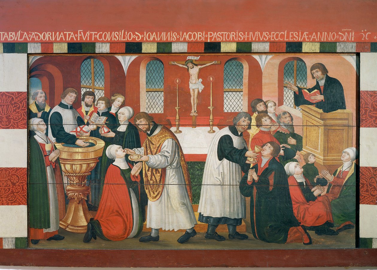 Luther Márton prédikál, részlet a Torslunde-i templom oltárképéről alkotó: Dutch School