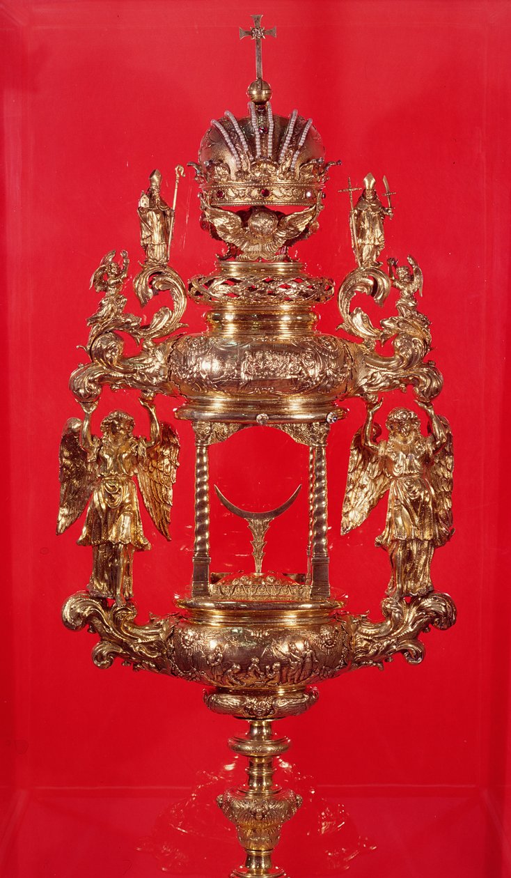 Monstrance, rajta az 1764-es haarlem jelzéssel és esetleg a készítői jelzéssel, áttört pasztilla (ezüst aranyozott) alkotó: Dutch School