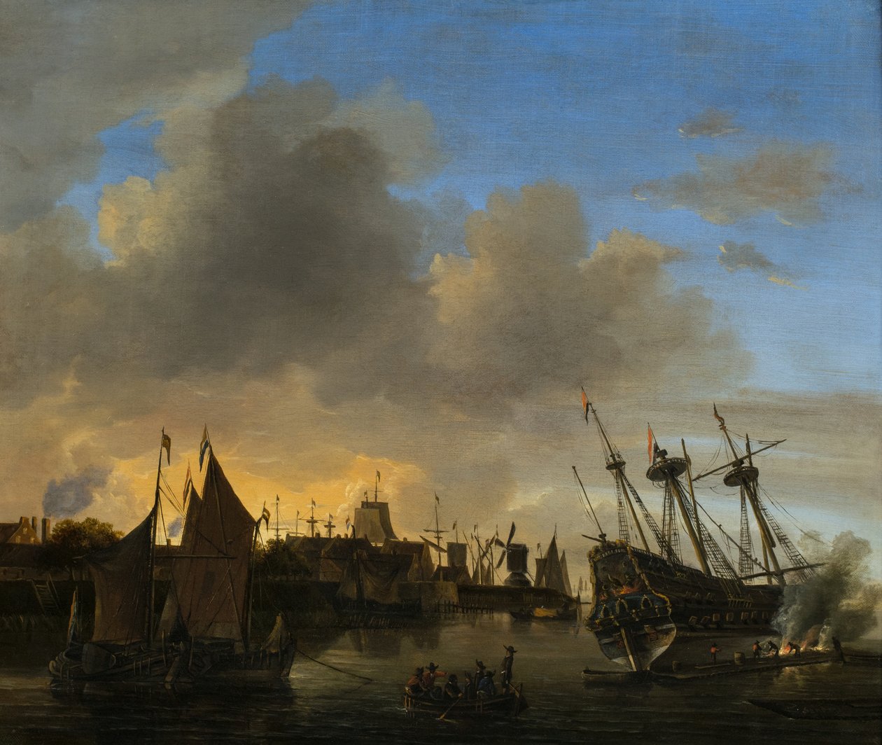 Számos hajó egy holland kikötőben alkotó: Dutch School