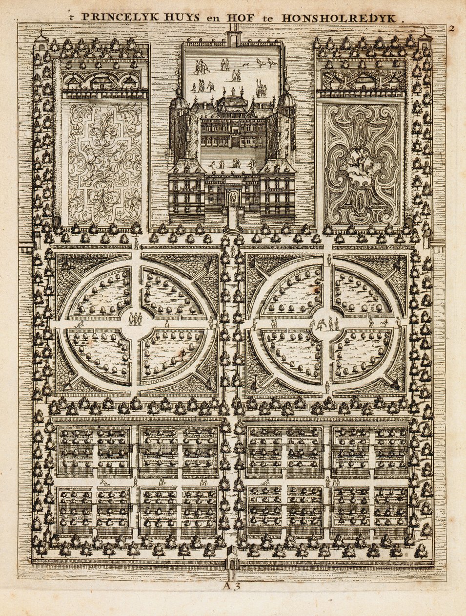 Honsholredyk palota, Johann van der Groen holland kertészéből, 1699. alkotó: Dutch School