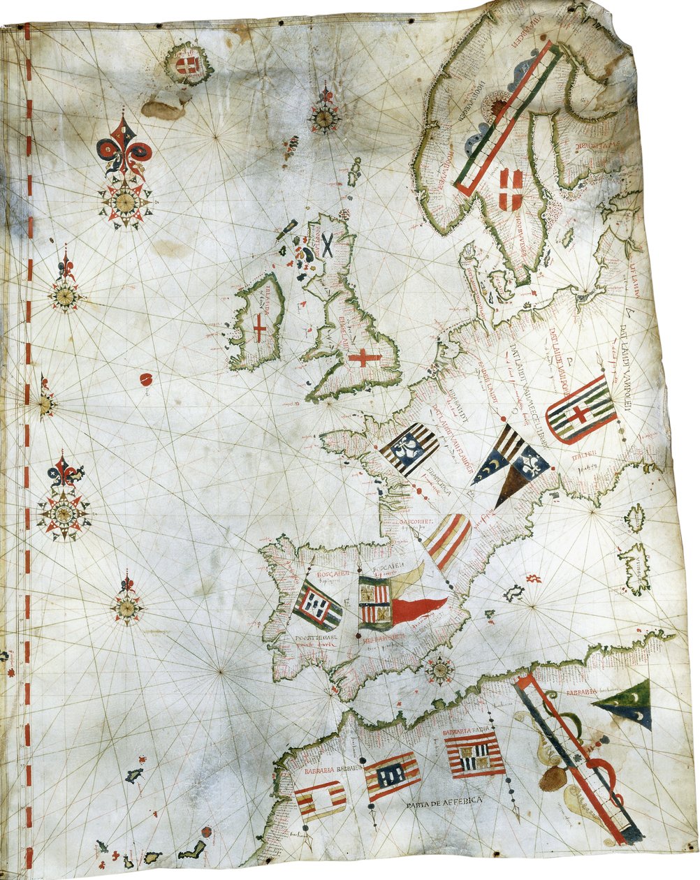 Portolan térkép Nyugat-Európa és Észak-Afrika, 1580 körül alkotó: Dutch School