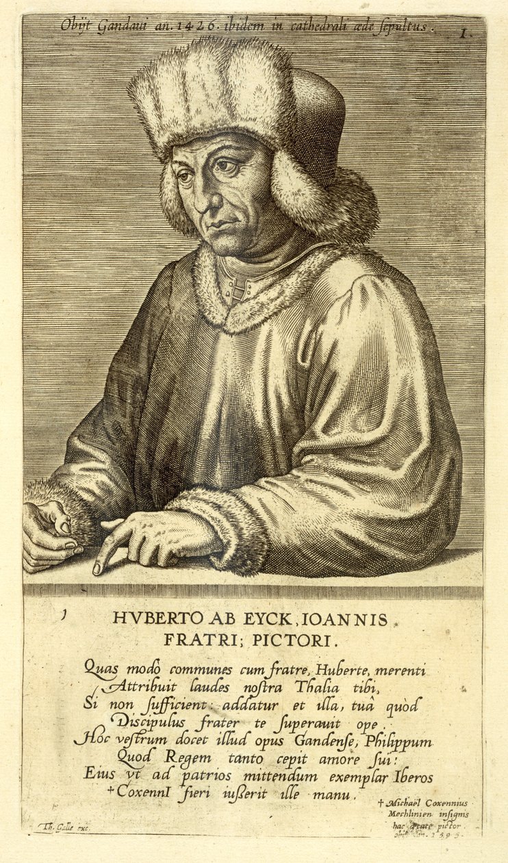 Hubert van Eyck (1366-1426) portréja, 1. tábla egy művészportrésorozatból, Theodor Galle (1571-1633) metszetében alkotó: Dutch School