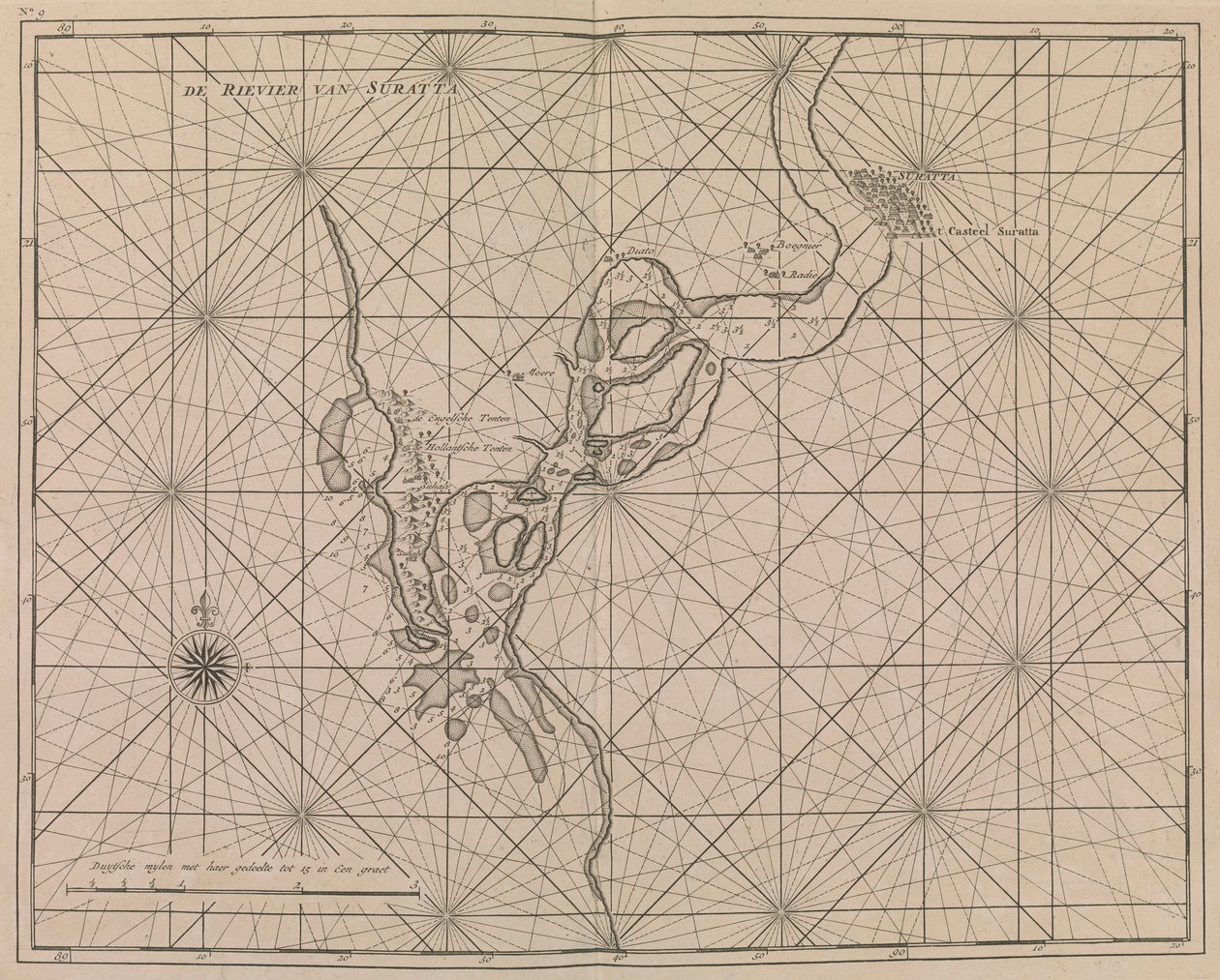 A folyó megközelítése Surathoz, 1726 körül (nyomtatás) alkotó: Dutch School