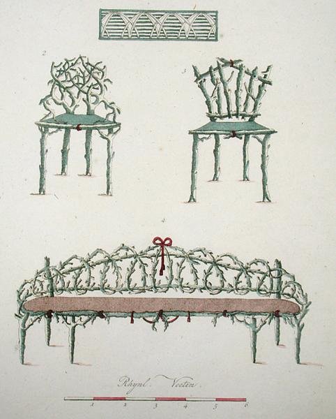 Rusztikus ülések, G. van Laar „Magazine of Garden Gems” című könyvéből, 1802-ben alkotó: Dutch School