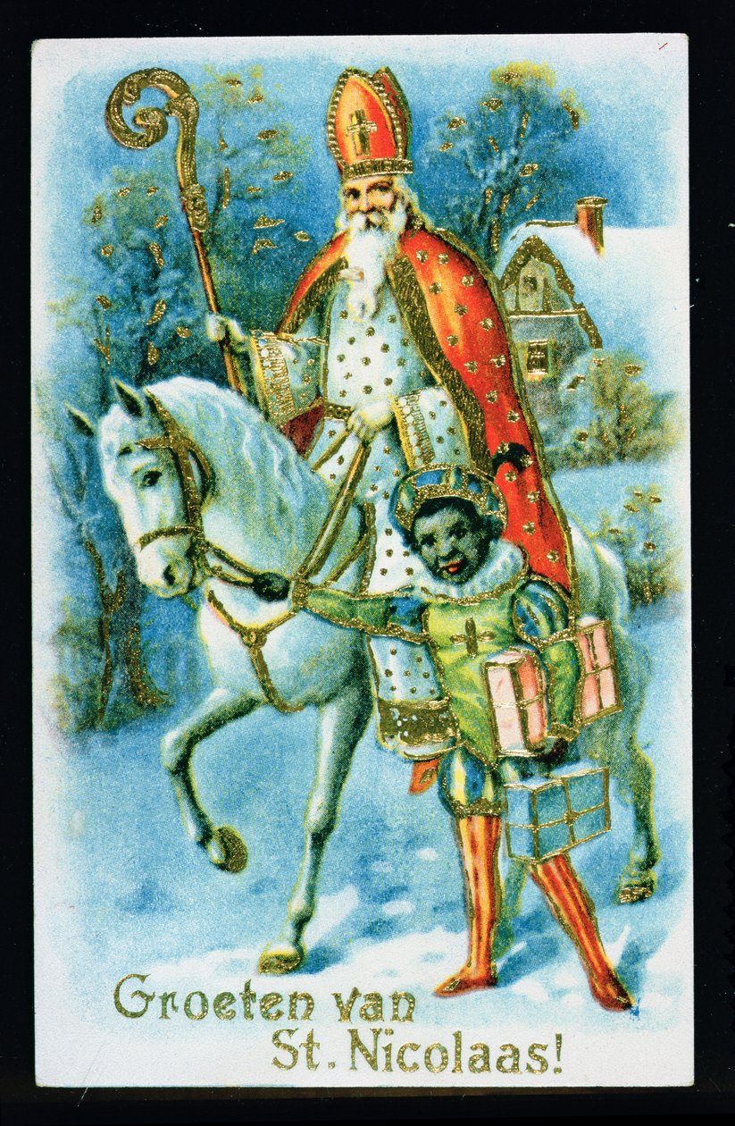 Szent Miklós és egy fekete segítő, 1890 körül, holland kártya alkotó: Dutch School