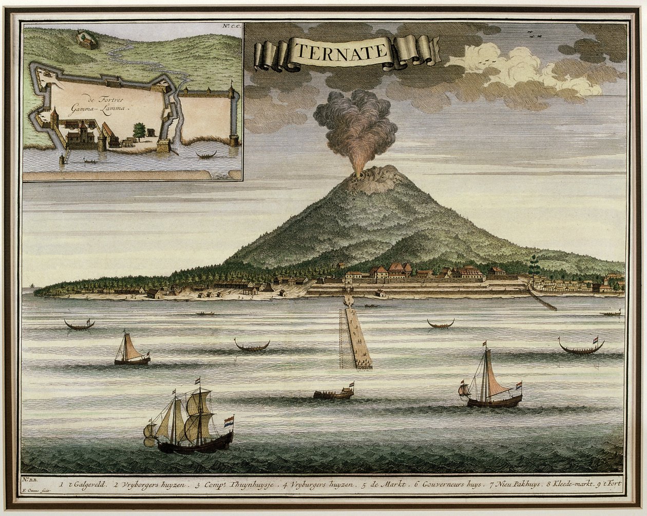 Ternate szigete, Moluccas, Indonézia, illusztráció: Oud Nieuw Oost-Indien, 1724-26 alkotó: Dutch School